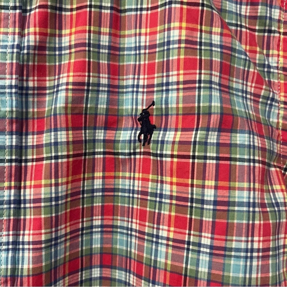 Ralph Lauren Poplin Boy’s Pink and Blue Plaid Button-Down Shirt size large 14-16